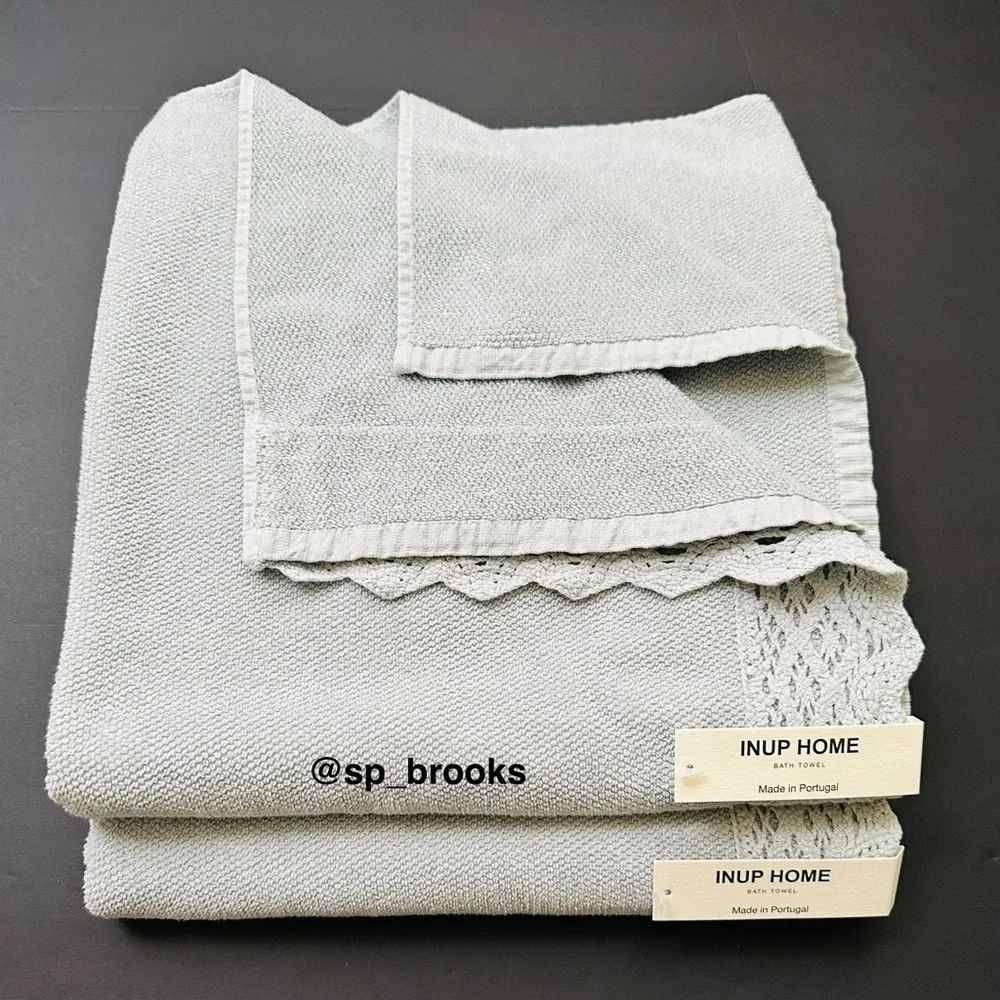🎁INUP Home Cotton Bath Towel Set with Crochet Trim - 6 Pieces - Light Blue